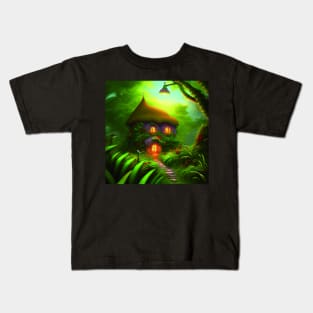 Fantasy Green House In a Greenery Scene, Fantasy Cottagecore artwork Kids T-Shirt